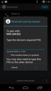 Screenshot showing bluetooth pairing request