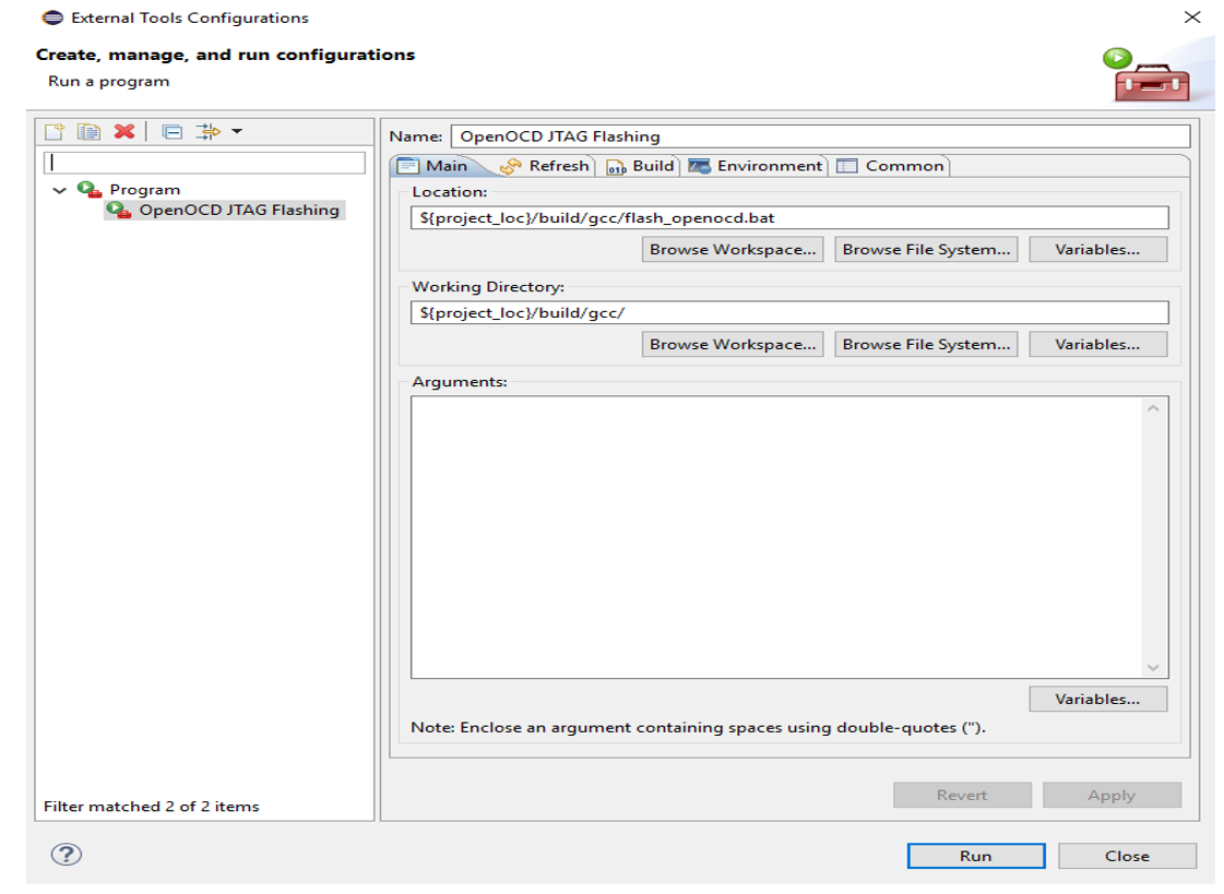 Run Configuration window in the Eclipse IDE